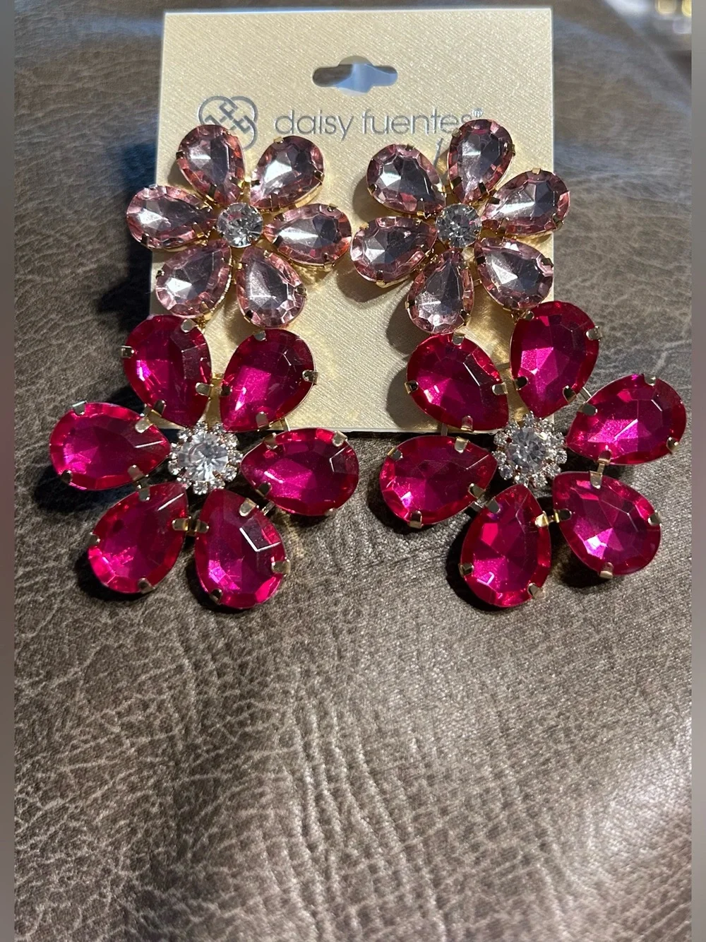 Daisy Fuentes Post Earrings Fuchsia Light Pink Floral Crystals Barbiecore NWT